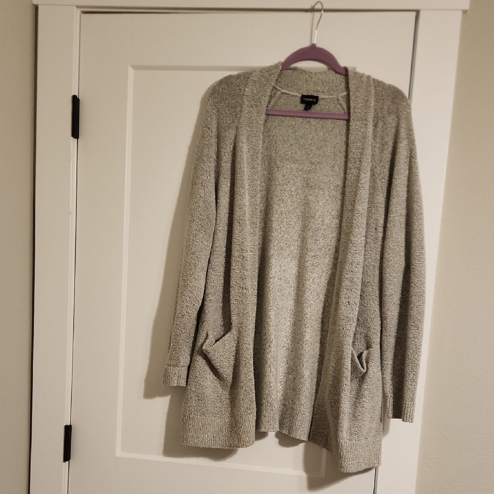 Gray Open-Front Cardigan Sweater